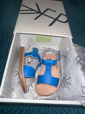 Freshly Picked Malibu Kids Royal Blue T-Strap Leather Sandals